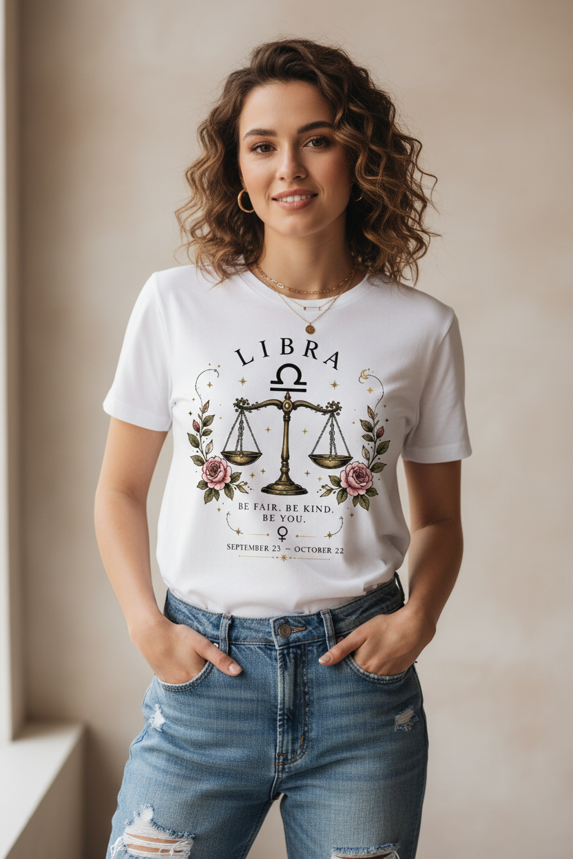 Libra White T-Shirt on Model