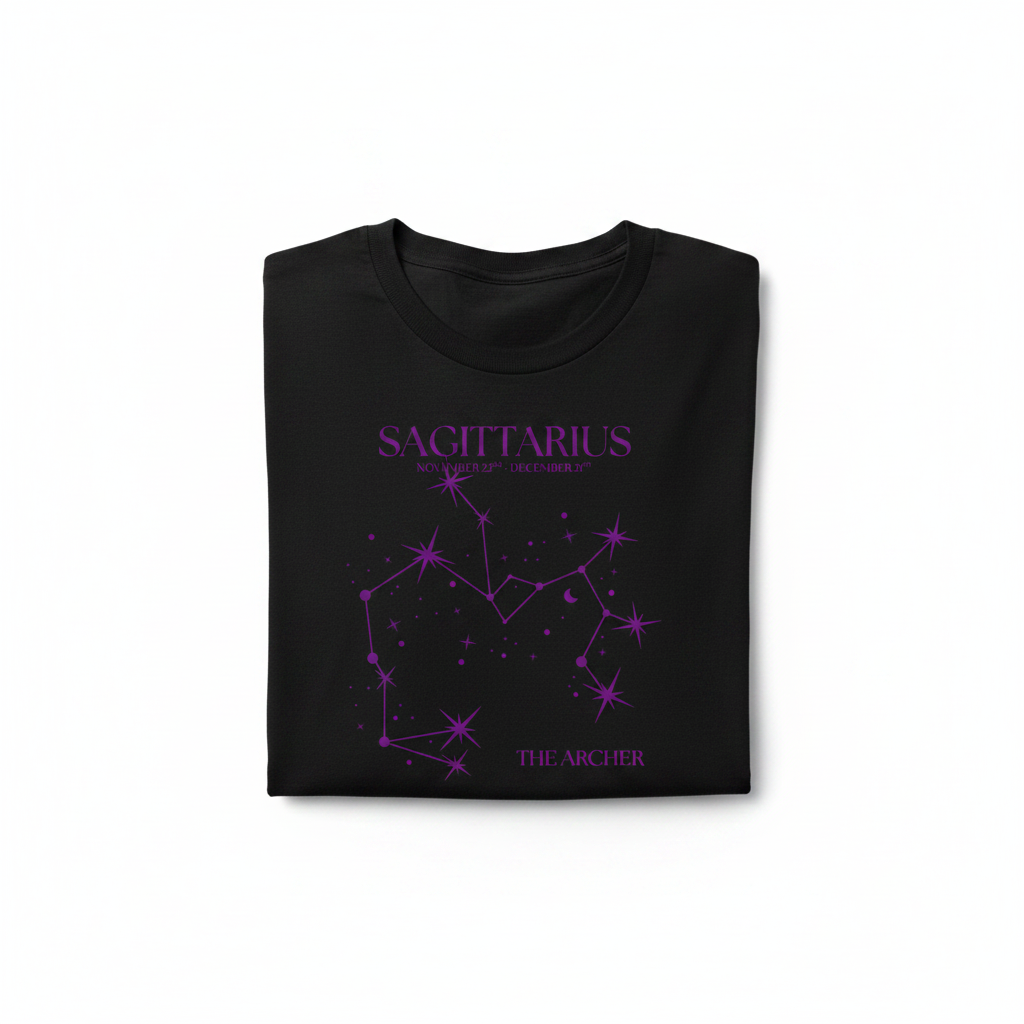Sagittarius Folded Black T-Shirt Mockup
