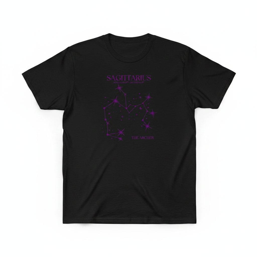 Sagittarius Unfolded Black T-Shirt Mockup